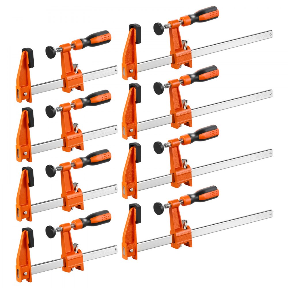 VEVOR Bar Clamps for Woodworking, 8-Pack, 6" and 12" F Clamps, 600 lbs Load Limit, with Plastic Pad and Self-Locking Design, Malleable Iron and Carbon Steel, for Wood Working and Metal Working
