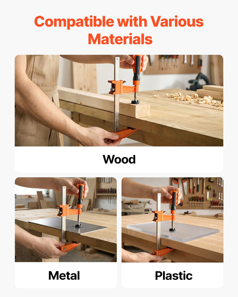 VEVOR Bar Clamps for Woodworking, 8-Pack, 6" and 12" F Clamps, 600 lbs Load Limit, with Plastic Pad and Self-Locking Design, Malleable Iron and Carbon Steel, for Wood Working and Metal Working