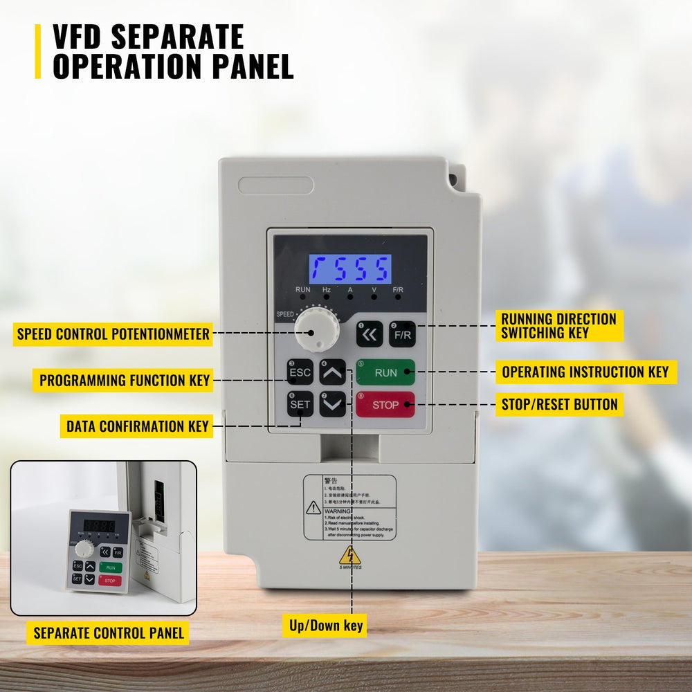 VFD separate operation panel controls labeled for VEVOR 2.2KW 220V variable frequency drive