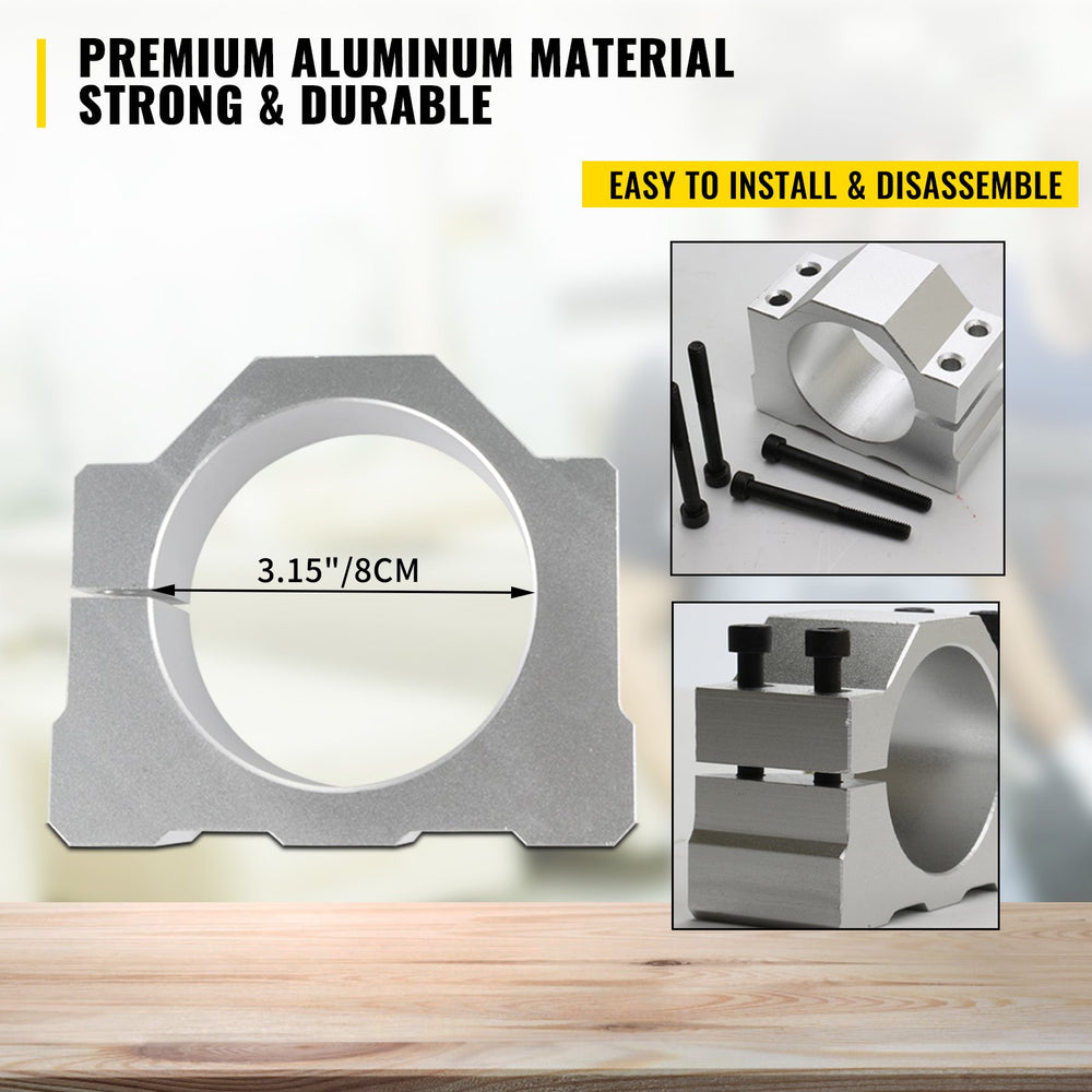 Premium aluminum spindle clamp (80 mm / 3.15 in) easy to install and disassemble
