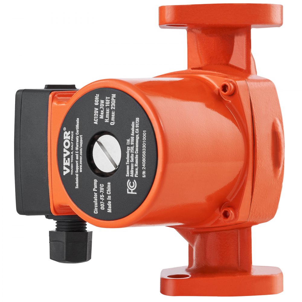 VEVOR 007-F5-7IFC Hot Water Recirculating Pump, 110V, 70W 23 GPM Hot Water Circulation Pump, 1" NPT Flange 3-Speed Circulator Pump, Quiet Operation Circulator Pump for Home Water Heater System