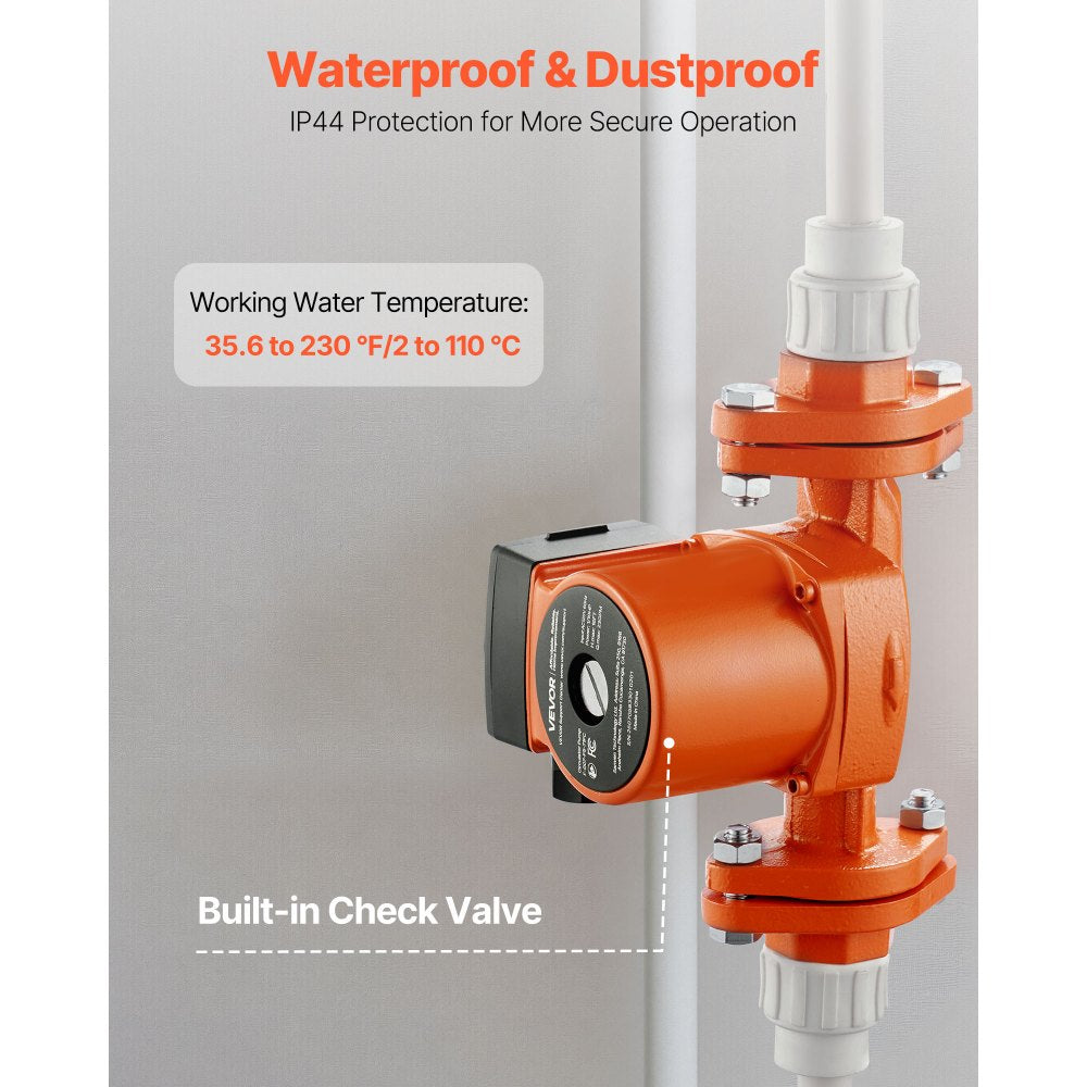 VEVOR F-007-F5-71FC Cast Iron Circulator Pump, 23 GPM, AC 120V 16 ft Hot Water Recirculating Circulation Pump, 1-Inch Flange Connection, 3-Speed Adjustment, Quiet Operation, for Home Heating System