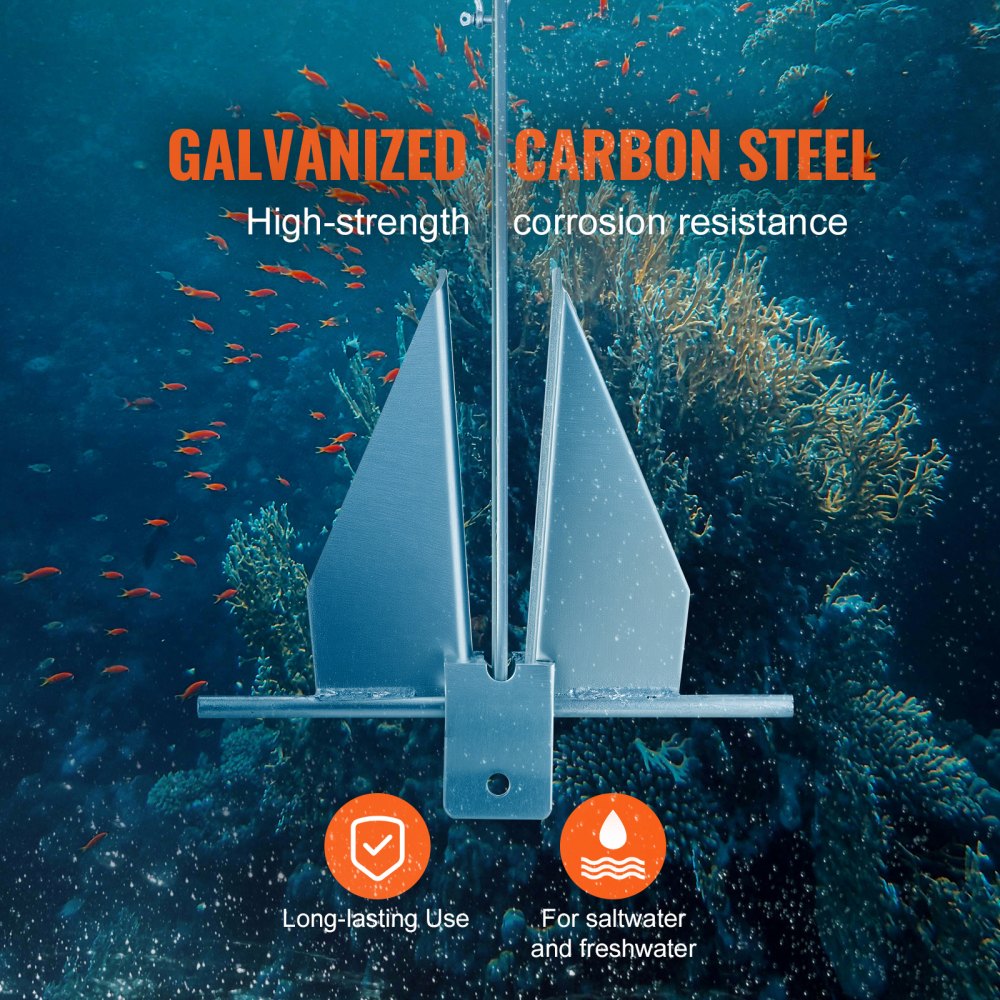 VEVOR Fluke Style Anchor Kit, 13 LBS Hot-Dipped Galvanized Steel Fluke Anchor with 7.9' Chain, 101' Rope and Two 0.4" Shackles, Marine Boat Anchor for Small Vessels Under 30', Seas, Rivers and Shores