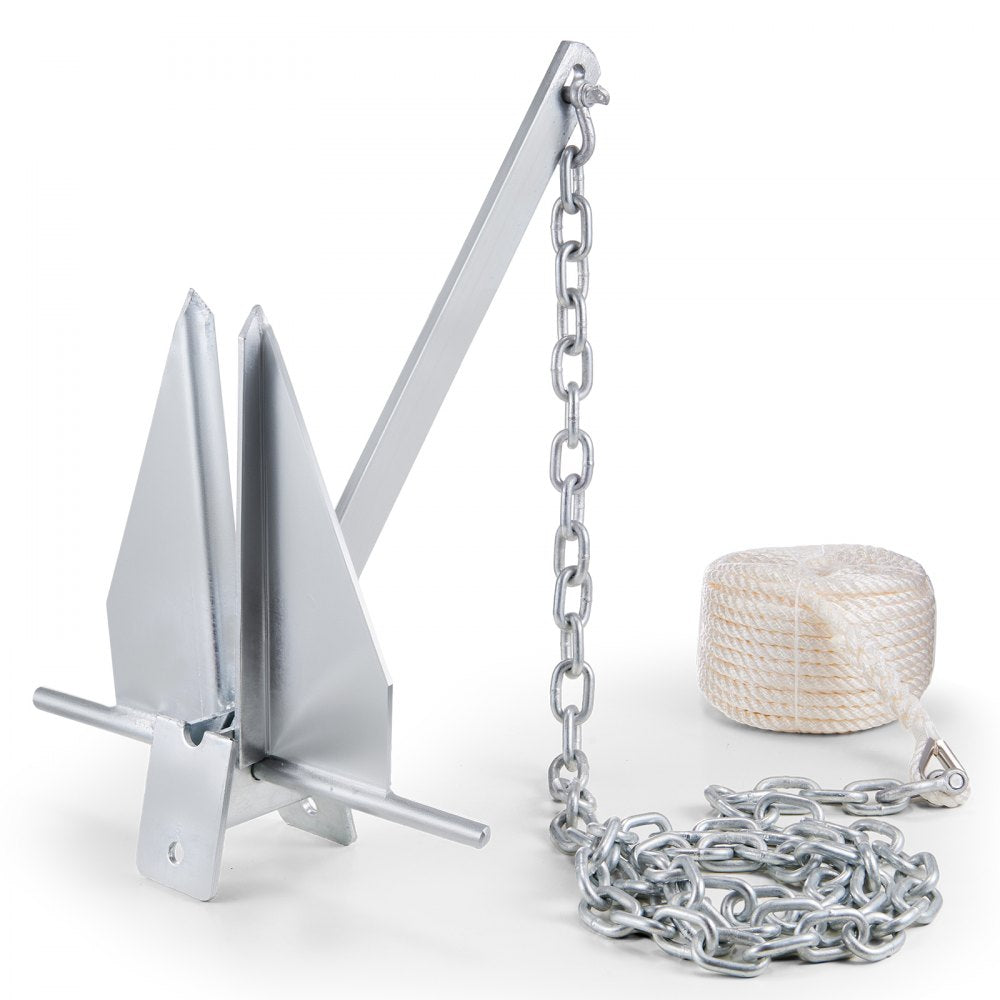 VEVOR Fluke Style Anchor Kit, 13 LBS Hot-Dipped Galvanized Steel Fluke Anchor with 7.9' Chain, 101' Rope and Two 0.4" Shackles, Marine Boat Anchor for Small Vessels Under 30', Seas, Rivers and Shores