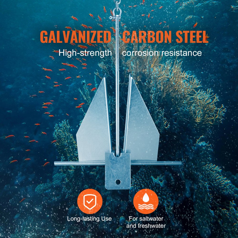 VEVOR Fluke Style Anchor Kit, 8.5 LBS Hot-Dipped Galvanized Steel Fluke Anchor with 7.9' Chain, 75' Rope and Two 0.4" Shackles, Marine Boat Anchor for Small Vessels Under 18', Seas, Rivers and Shores