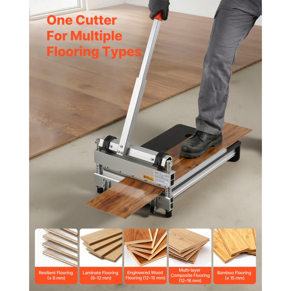 VEVOR 13 inch Vinyl Floor Cutter, 16mm Thick Laminate Flooring Cutter with 15°/30°/45° Adjustable Angle Settings, Flexible Wheels, Telescoping Handle, Cuts Engineered Wood, LVT, VCT, SPC, LVP, WPC