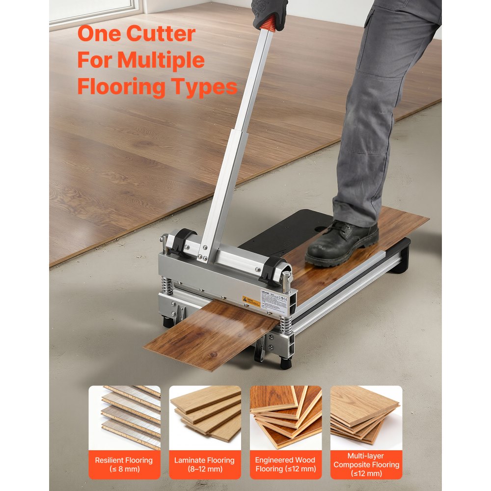 VEVOR 13 inch Vinyl Floor Cutter, 12mm Thick Laminate Flooring Cutter with 15°/30°/45° Adjustable Angle Settings, Flexible Wheels, Telescoping Handle, Certain Engineered Wood, LVT, VCT, SPC, LVP, WPC