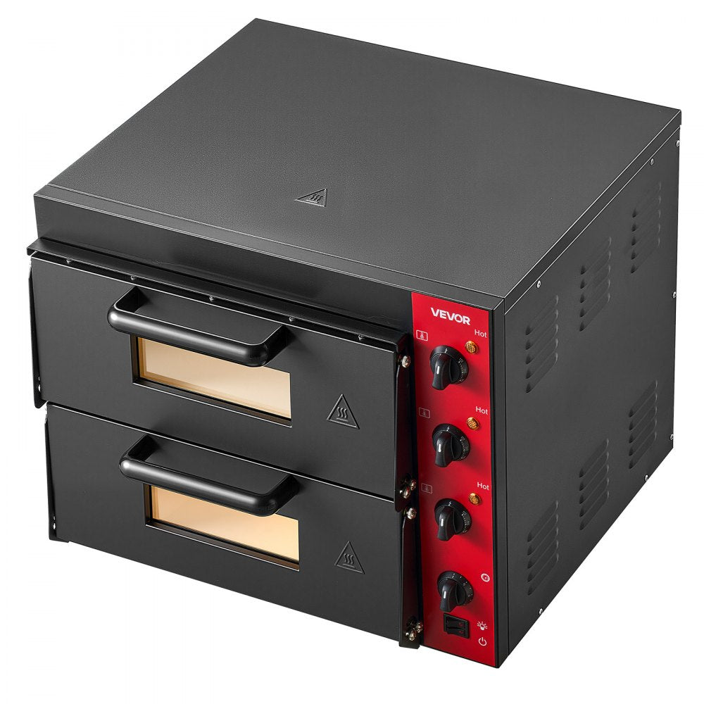 VEVOR Electric Pizza Oven, 2x16-Inch Double Deck Countertop Pizza Maker for Home Kitchen Restaurant, Heavy-Duty Iron Body, 662℉, Independent Temp & Time Control, 2700W Commercial Cooker, 2 Stones