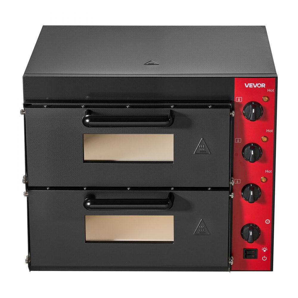 VEVOR Electric Pizza Oven, 2x16-Inch Double Deck Countertop Pizza Maker for Home Kitchen Restaurant, Heavy-Duty Iron Body, 662℉, Independent Temp & Time Control, 2700W Commercial Cooker, 2 Stones