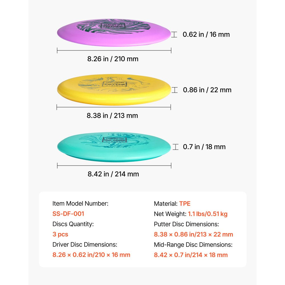 VEVOR Disc Golf Set, 3 Pack Disc Golf Starter Set, Beginners Flying Discs for Full-Body Strength Training, with Putter, Mid-Range, Driver for Outdoor Backyard, Lawn, Beach, and Park