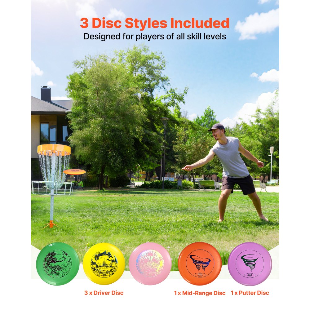 VEVOR Disc Golf Set, 5 PCS Beginners Flying Discs, Disc Golf Starter Set for Full-Body Strength Training, with Putter, Mid-Range, Driver, Mini Marker, for Outdoor Backyard, Lawn, Beach
