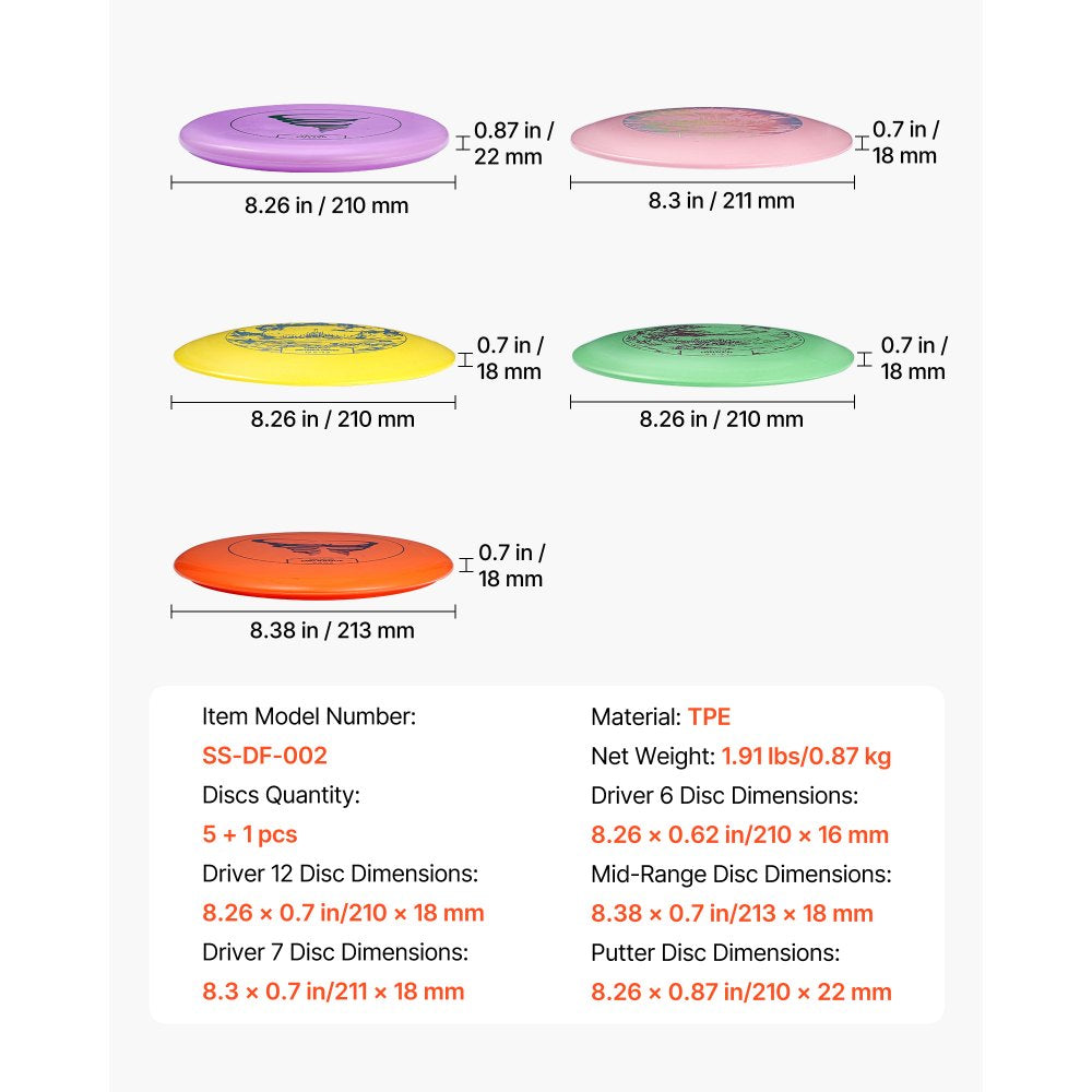 VEVOR Disc Golf Set, 5 PCS Beginners Flying Discs, Disc Golf Starter Set for Full-Body Strength Training, with Putter, Mid-Range, Driver, Mini Marker, for Outdoor Backyard, Lawn, Beach