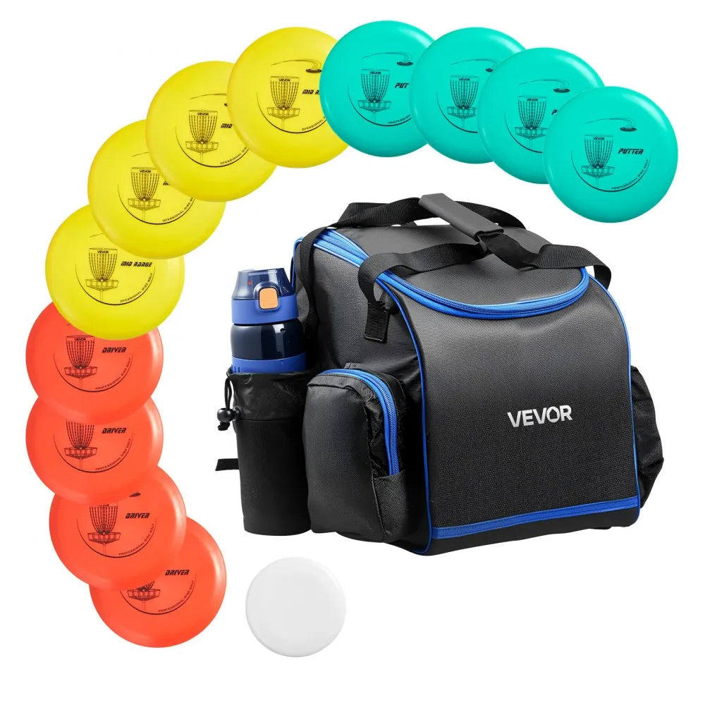 VEVOR Disc Golf Set, 12 PCS Flying Discs for Beginners, Disc Golf Starter Set, with Putter, Mid-Range, Driver, Including Mini Marker, Portable Backpack, for Outdoor Backyard, Lawn, Beach, and Park