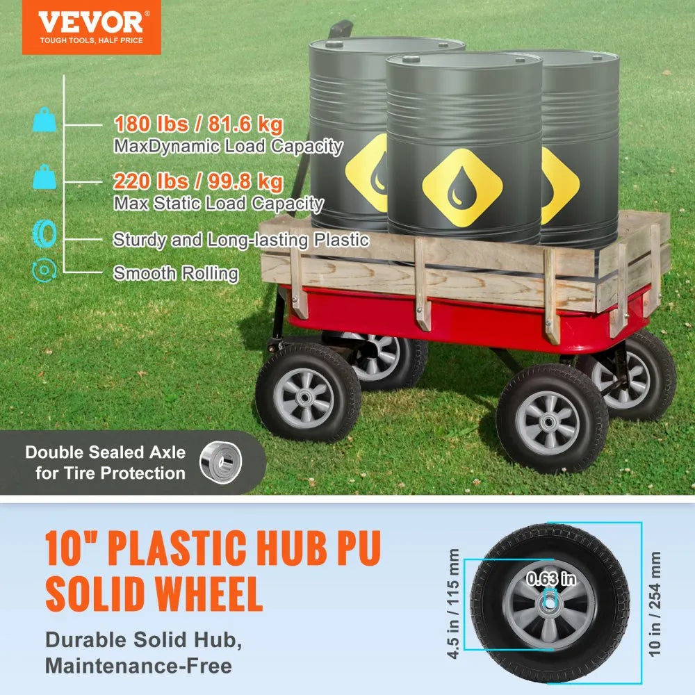 VEVOR Solid PU Run-Flat Tire Wheel, 10", 2-Pack, 180 lbs Dynamic Load, 220 lbs Static Load, Flat Free Tubeless Tires and Wheels for Hand Truck, Utility Cart, Dollies, Garden Trailers, Various Carts