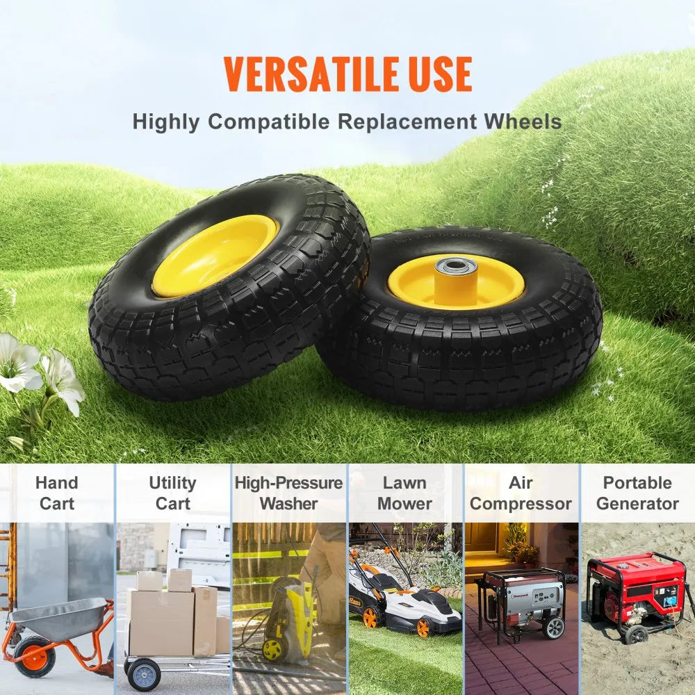 VEVOR Solid PU Run-Flat Tire Wheel, 10", 2-Pack, 400 lbs Dynamic Load, 450 lbs Static Load, Flat Free Tubeless Tires and Wheels for Hand Truck, Utility Cart, Dollies, Garden Trailers, Various Carts
