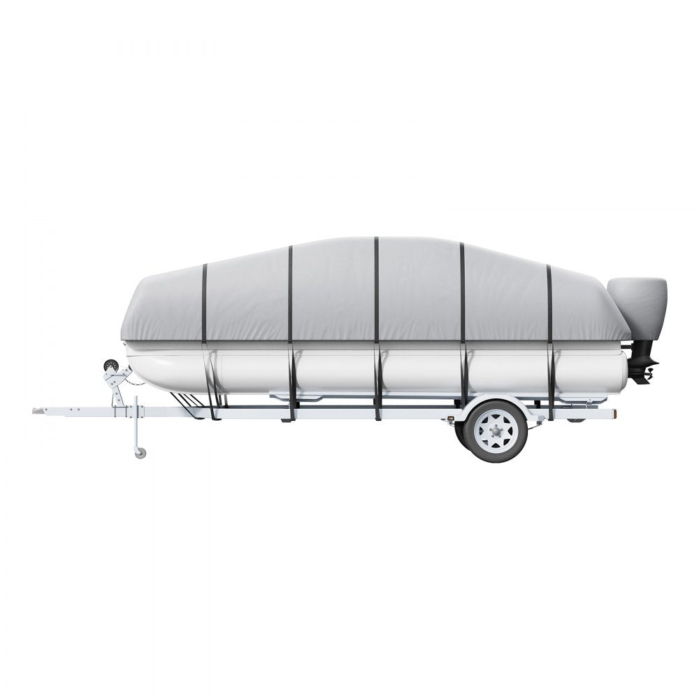 VEVOR Pontoon Boat Cover, 23'-24' Waterproof Trailerable Pontoon Cover, 800D Marine Grade PU Oxford Fabric, with Motor Cover, 16 Windproof Buckle Straps, Fits for 23'-24'L, Beam Width to 102", Grey