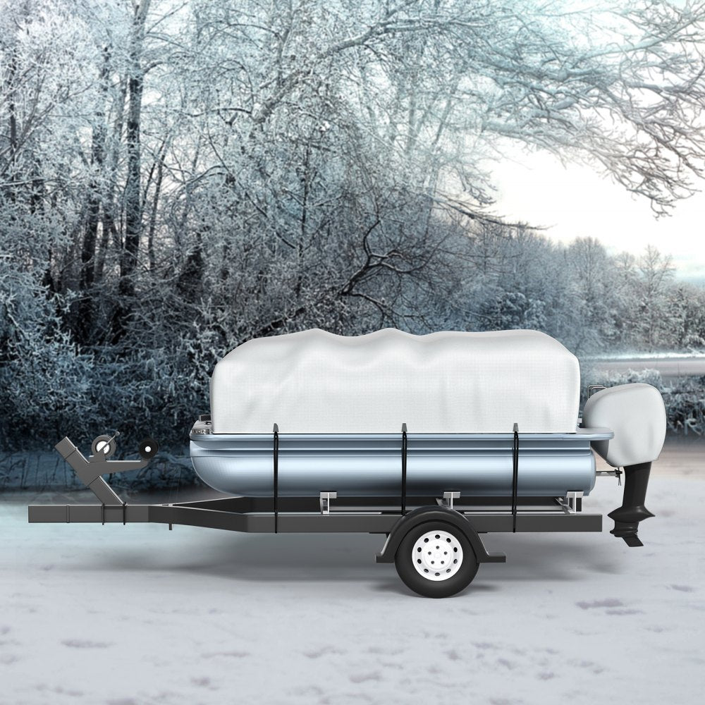 VEVOR Pontoon Boat Cover, Fit for 17\'-20\' Boat, Heavy Duty 600D Marine Grade Oxford Fabric, UV Resistant Waterproof Trailerable Boat Cover with 2 Support Poles and 7 Wind-Proof Straps, Gray