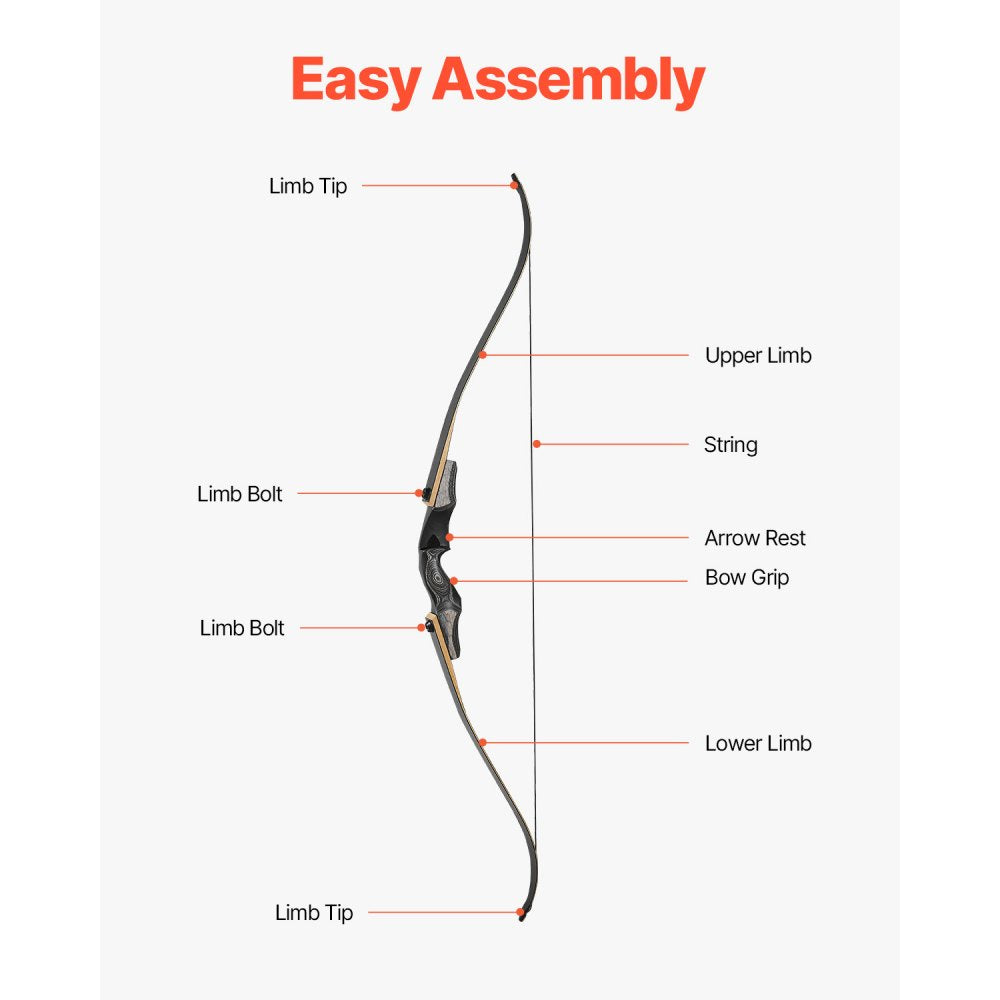 VEVOR Recurve Bow and Arrows Kit, 60 inch Wooden Takedown Bows, Right Handed Ergonomic Archery Recurve Bow Package, Longbow for Outdoor Target Training Practice Hunting, Beginners to Advanced, 30 lbs