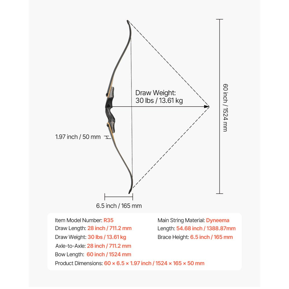 VEVOR Recurve Bow and Arrows Kit, 60 inch Wooden Takedown Bows, Right Handed Ergonomic Archery Recurve Bow Package, Longbow for Outdoor Target Training Practice Hunting, Beginners to Advanced, 30 lbs