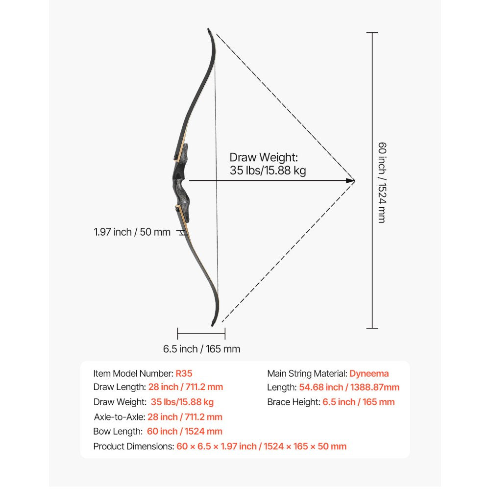 VEVOR Recurve Bow and Arrows Kit, 60 inch Wooden Takedown Bows, Right Handed Ergonomic Archery Recurve Bow Package, Longbow for Outdoor Target Training Practice Hunting, Beginners to Advanced, 35 lbs