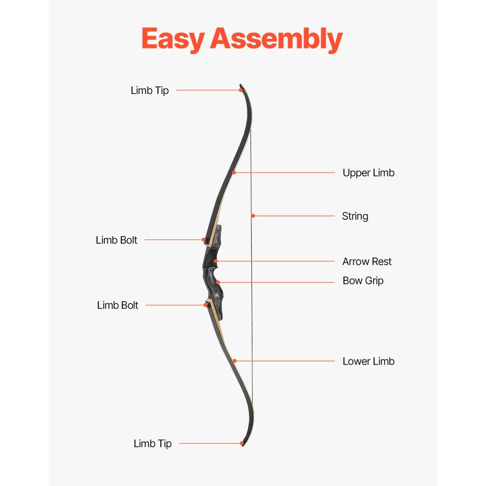 VEVOR Recurve Bow and Arrows Kit, 60 inch Wooden Takedown Bows, Right Handed Ergonomic Archery Recurve Bow Package, Longbow for Outdoor Target Training Practice Hunting, Beginners to Advanced, 50 lbs