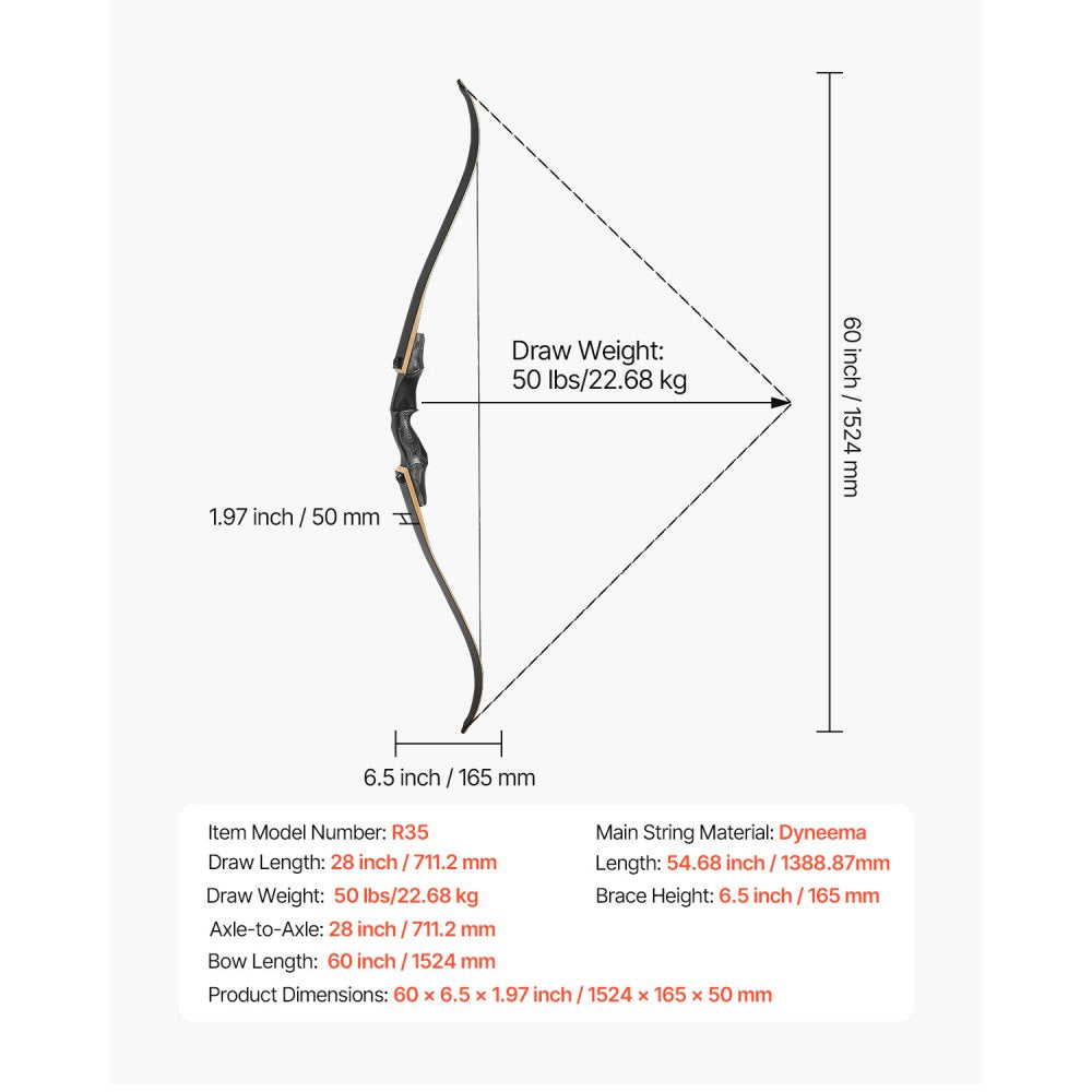 VEVOR Recurve Bow and Arrows Kit, 60 inch Wooden Takedown Bows, Right Handed Ergonomic Archery Recurve Bow Package, Longbow for Outdoor Target Training Practice Hunting, Beginners to Advanced, 50 lbs