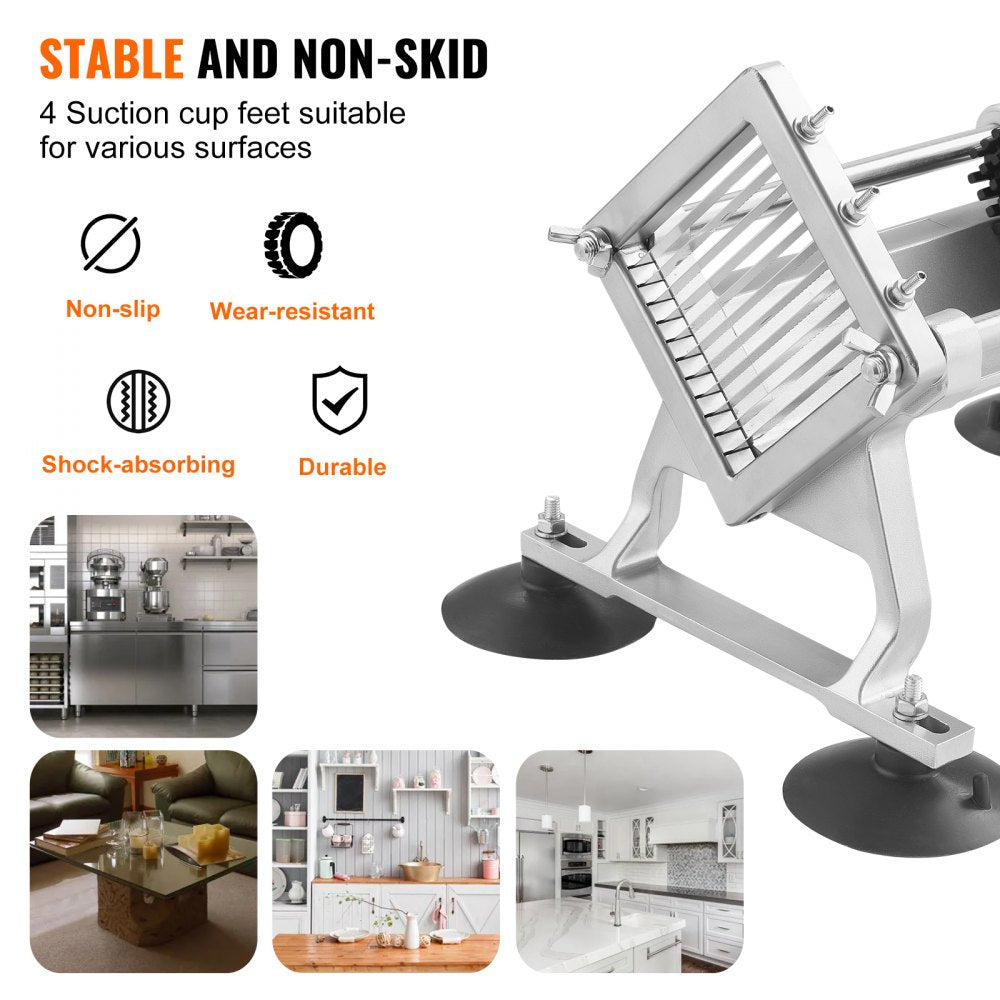 VEVOR Commercial Vegetable Slicer, 1/4 inch Fruit Slicer, Stainless Steel and Aluminum Alloy Vegetable Cutter Slicer Machine, Manual Slicer with Non-slip Feet, for Radishes, Onions, Potatoes, Lemons