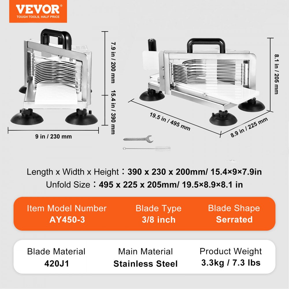 VEVOR Commercial Tomato Slicer, 3/8 inch Tomato Cutter Slicer, Stainless Steel Heavy Duty Tomato Slicer Machine, Manual Tomato Slicer with Non-slip Feet, for Cutting Tomatoes, Cucumbers, Bananas