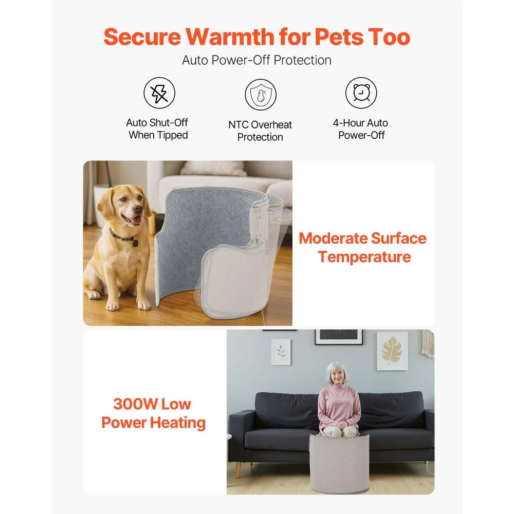 VEVOR Under Desk Space Heater,Rollable Foot Warmer Portable for Home&Office,Timer & Secure,Quiet for Legs,Ankles,Touch&Remote Control Personal Electric Round Surround Warming Pad,Over-Heat Protection