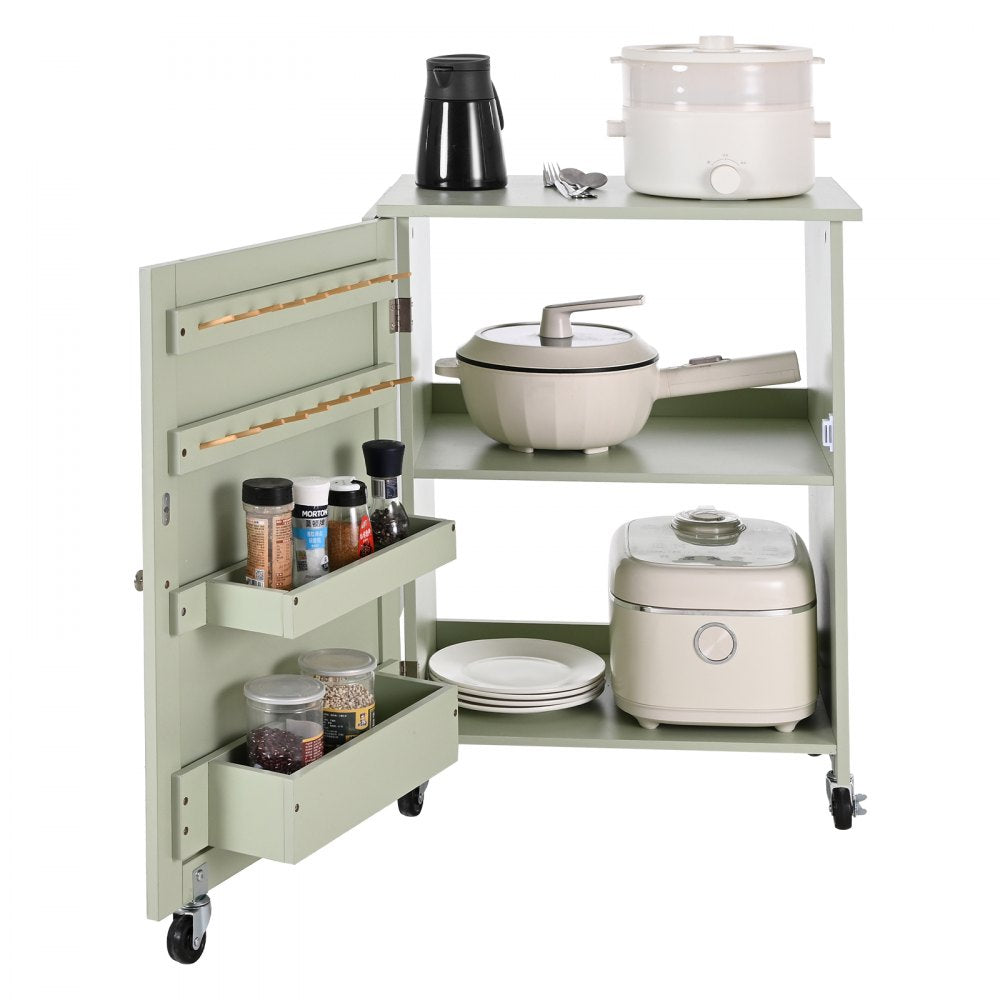 VEVOR Folding Sewing Table, Multipurpose Sewing Machine Table with Compact Design, Wheels, Wooden Pegs, Storage Trays and Shelf, Magnetic Door Lock, Craft Station and Side Desk for Home, Light Green