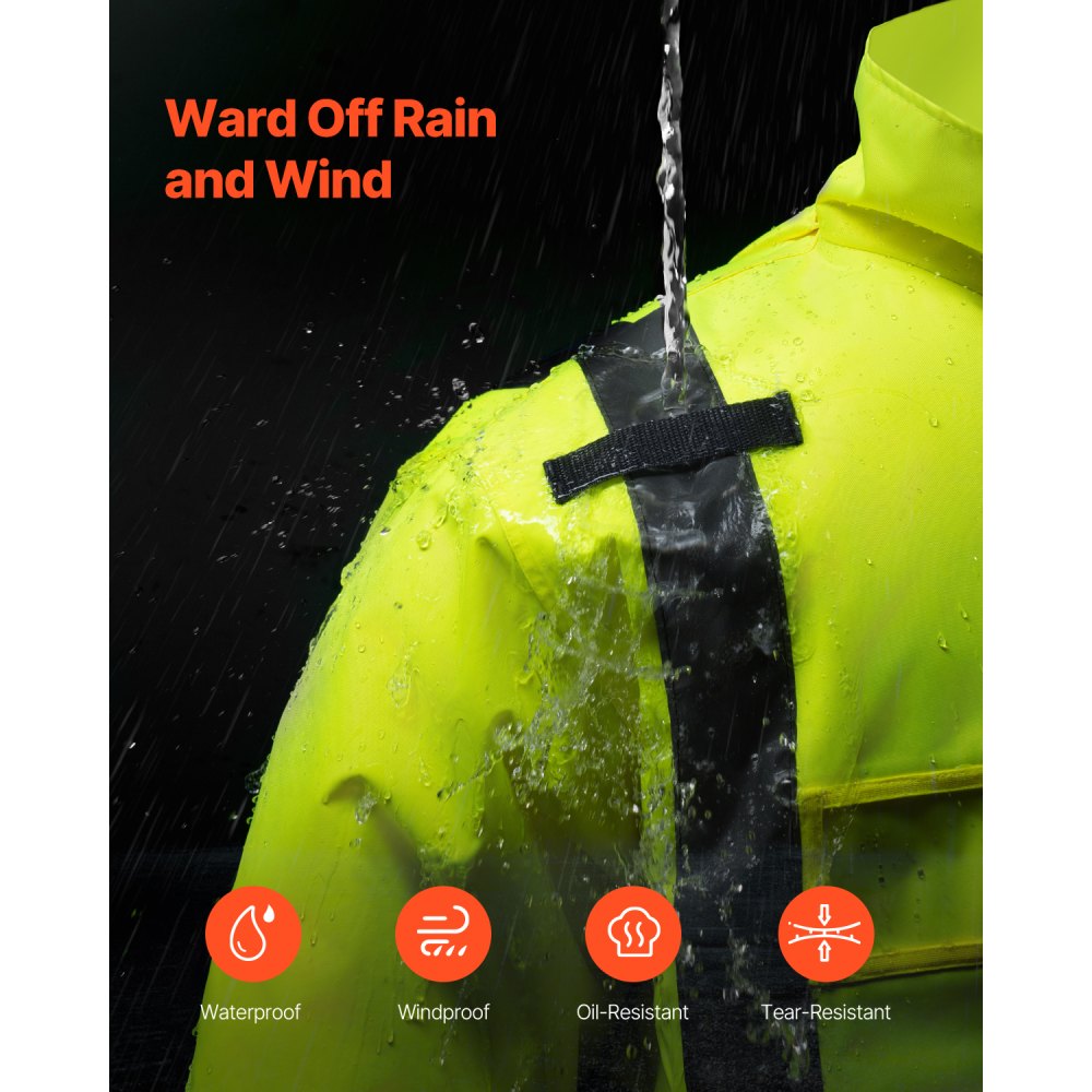 VEVOR High Visibility Reflective Safety Jacket, Waterproof Safety Hoodie, Work Construction Coat with Pockets for Men & Women, Rain Gear Meet ANSI & Class 3, Hi Vis Yellow Coat with Black Bottom, L
