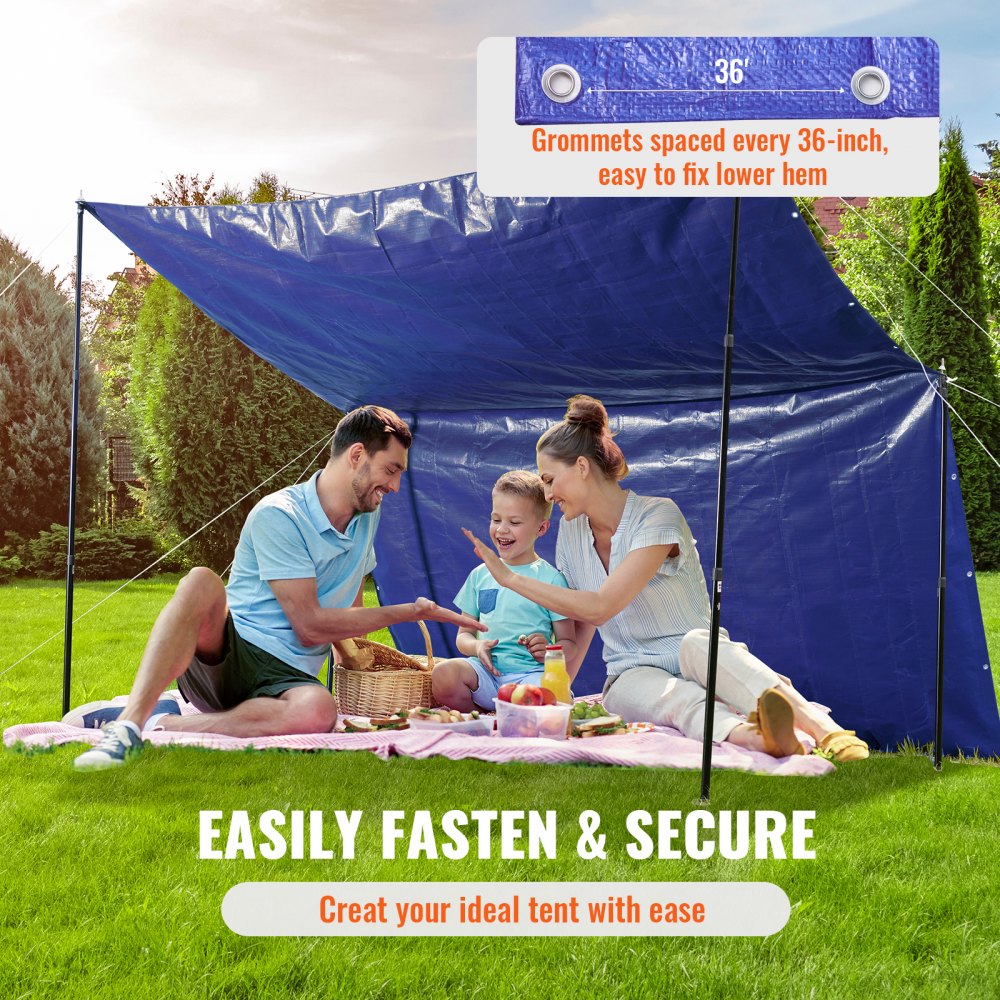 VEVOR Heavy Duty Tarp Waterproof 12x16 ft, Plastic Poly Tarp Cover 5 Mil, Multi Purpose Outdoor Tarpaulin with High Durability Reinforced Grommets and Edges for Truck, RV, Boat, Camping (Blue)