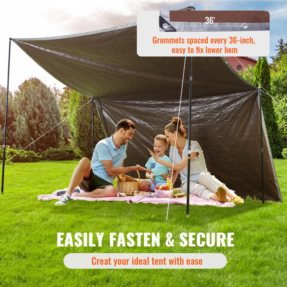 VEVOR Tarp Heavy Duty Waterproof 20x30 ft, Plastic Poly Tarp Cover 10 Mil, Multi Purpose Tear UV and Temperature Resistant Outdoor Tarpaulin with High Durability Reinforced Grommets (Silver/Brown)