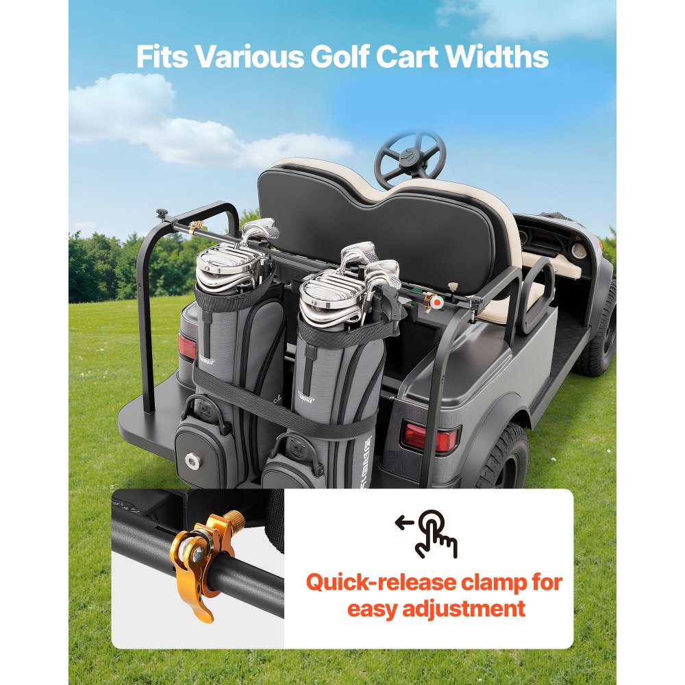 VEVOR Golf Cart Bag Holder, 53.9 x 7.7 x 2.4 Inch, Compatible with Most 2+2 Golf Cart Rear Seat with 1.2-Inch Square Tubes, Adjustable Rear Seat Carts Club Holder with Strap, No Drilling Required