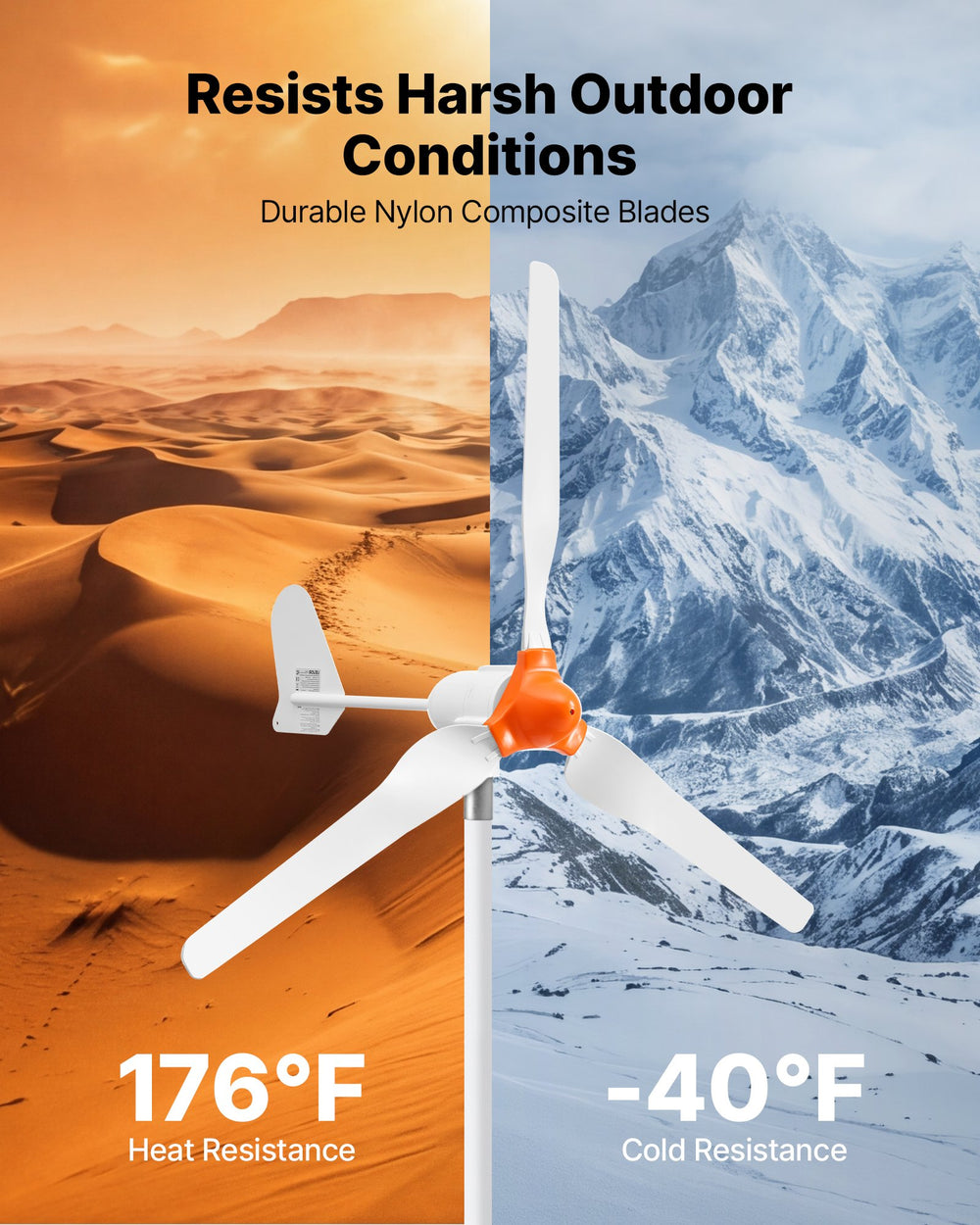 VEVOR 1200W 24V Wind Turbine Generator, 3-Blade Wind Turbine Kit with Wind/Solar Hybrid Controller, Efficient 3-Phase AC Permanent Wind Power Generator for RV Boat Home Farm (Tower Pole Not Included)