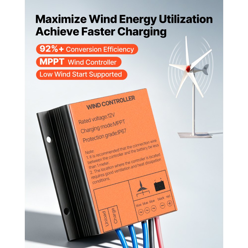 VEVOR 800W 12V Wind Turbine Generator, 5-Blade Wind Turbine Kit with MPPT Controller, High-Efficiency 3-Phase AC Permanent Wind Power Generator for RVs, Boats, Home, Farm (Tower Pole Not Included)