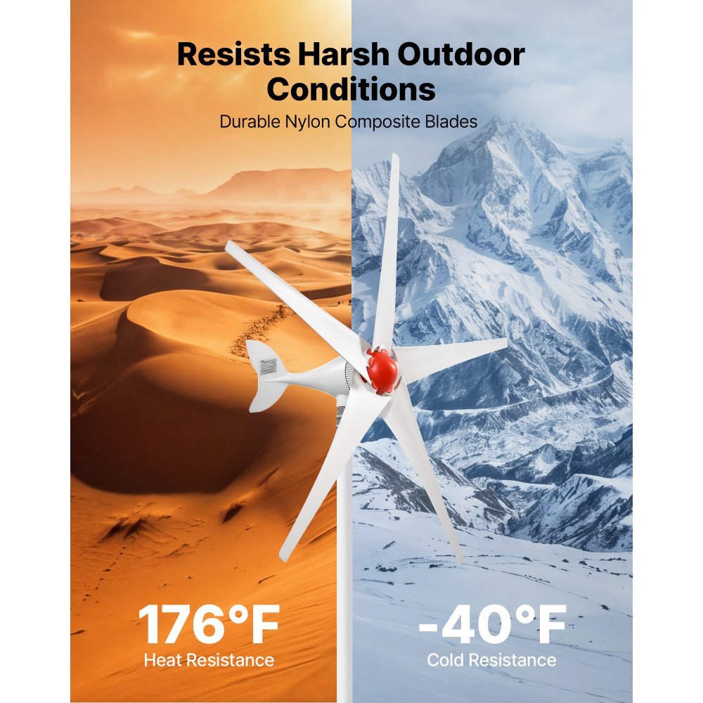 VEVOR 800W 12V Wind Turbine Generator, 5-Blade Wind Turbine Kit with MPPT Controller, High-Efficiency 3-Phase AC Permanent Wind Power Generator for RVs, Boats, Home, Farm (Tower Pole Not Included)
