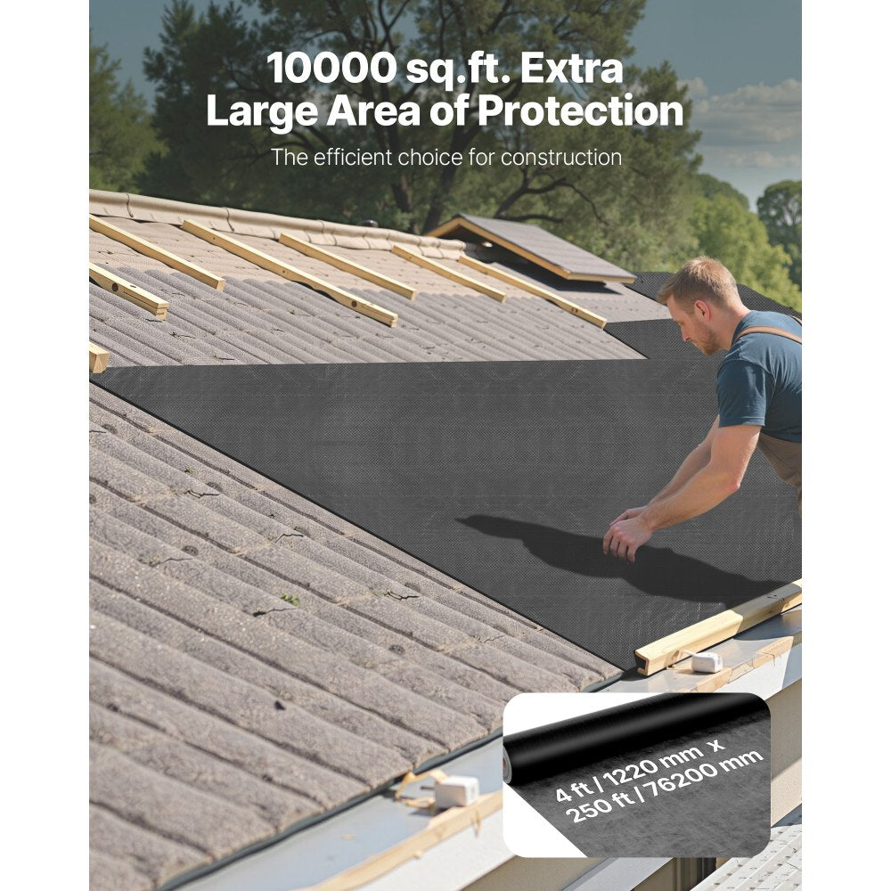 VEVOR House Wrap, 4 x 250 ft, 0.17 mm Thick Vapor Barrier, Heavy Duty Plastic Sheeting for Tear-resistant, Drop Cloth Vapor Barrier Covering for Residential & Commercial Construction, Black