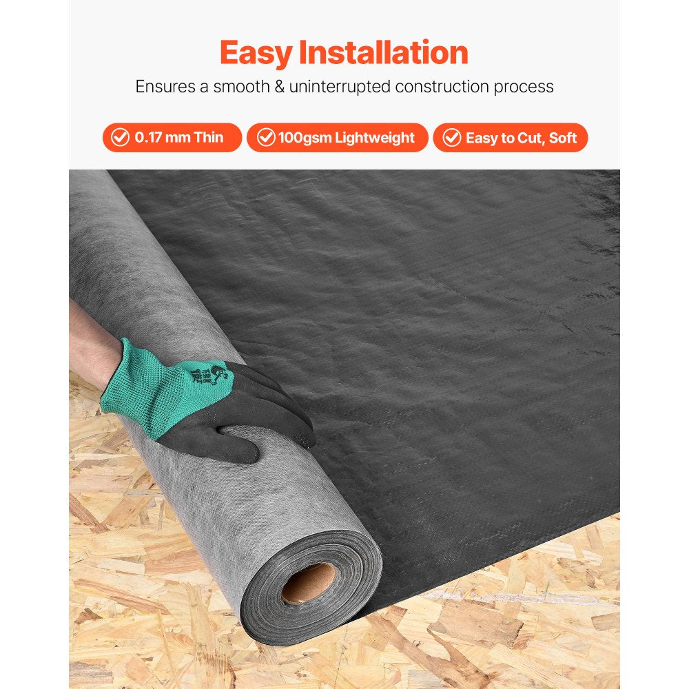 VEVOR House Wrap, 4 x 250 ft, 0.17 mm Thick Vapor Barrier, Heavy Duty Plastic Sheeting for Tear-resistant, Drop Cloth Vapor Barrier Covering for Residential & Commercial Construction, Black