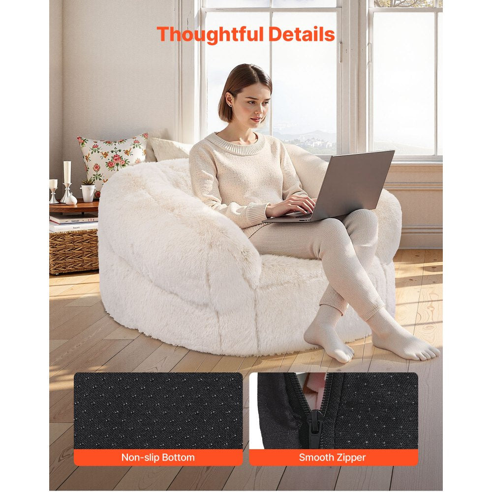 VEVOR Bean Bag Chair, BeanBag Sofa Chair with Armrests for Adults, Fluffy Plush & High-Density Foam Filling Adult Bean Bag with Zapper, Comfy Lazy Sofa Chair Ideal for Living Room, Bedroom, Beige
