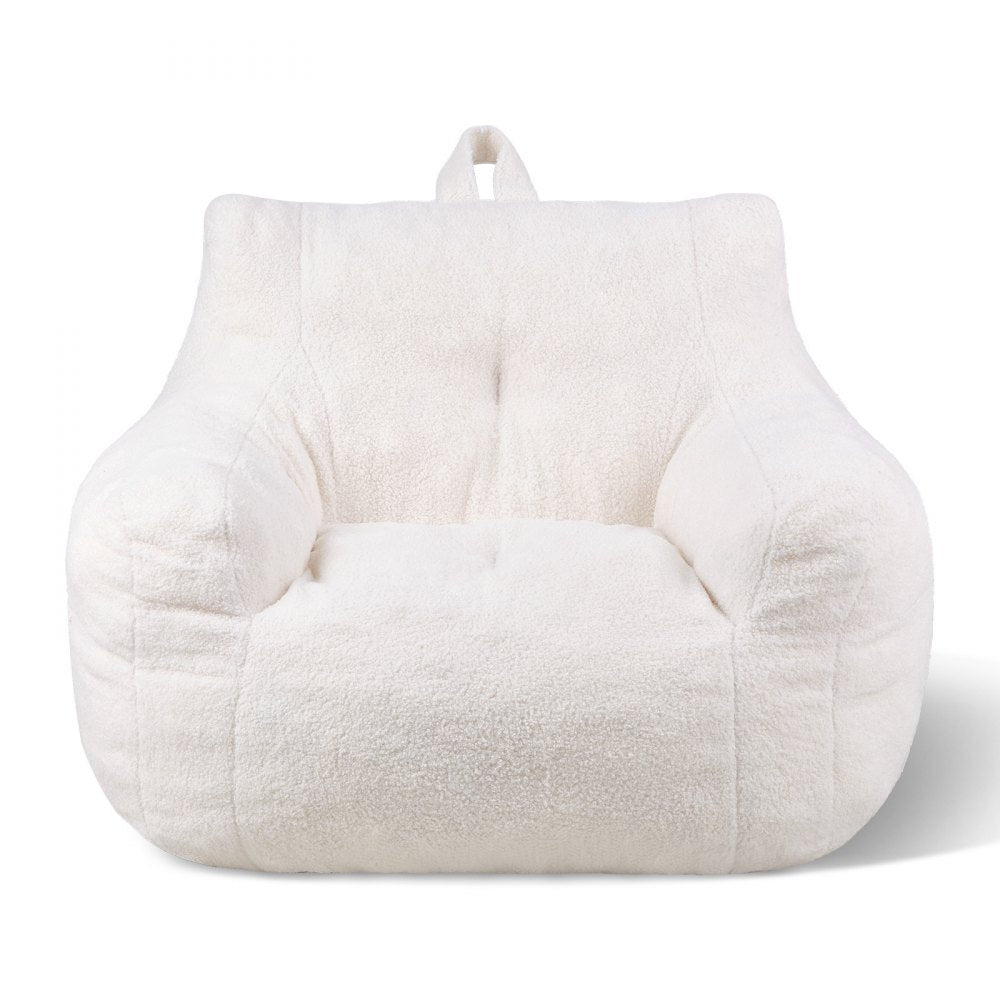 VEVOR Bean Bag Chair, 3 feet Bean Bag Chair with Soft Armrests and Storage Pocket, 25D Memory Foam Filled with Soft Teddy Velvet Cover, Bean Bag for Bedroom or Playroom, White