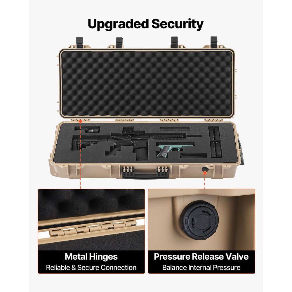 VEVOR Hard Rifle Case, Lockable Rifle Case with 4 Layers Pre-cut Foams, 36 in Gun Storage with Wheels, IP67 Waterproof & Dustproof Pistol Storage Cases for Rifles, Shotguns, Airsoft Guns, Khaki