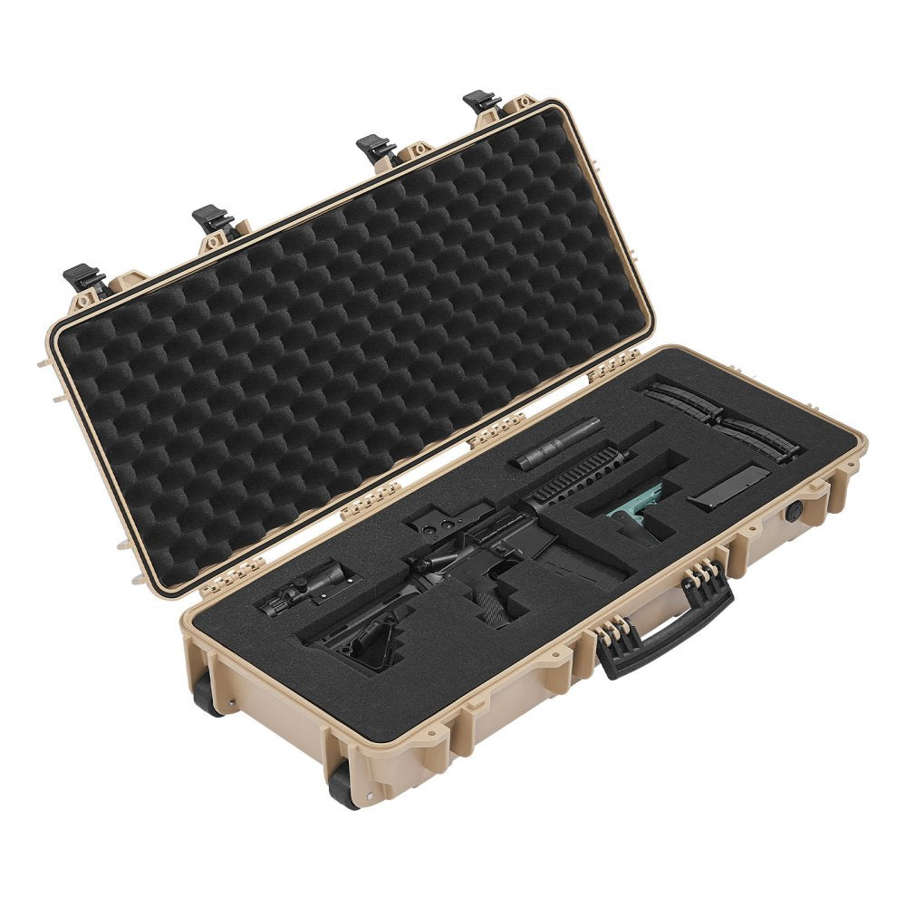 VEVOR Hard Rifle Case, Lockable Rifle Case with 4 Layers Pre-cut Foams, 36 in Gun Storage with Wheels, IP67 Waterproof & Dustproof Pistol Storage Cases for Rifles, Shotguns, Airsoft Guns, Khaki