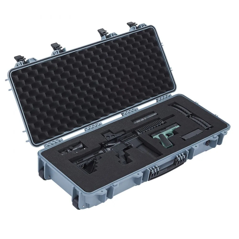 VEVOR Hard Rifle Case, Lockable Rifle Case with 4 Layers Pre-cut Foams, 36 in Gun Storage with Wheels, IP67 Waterproof & Dustproof Pistol Storage Cases for Rifles, Shotguns, Airsoft Guns, Grey