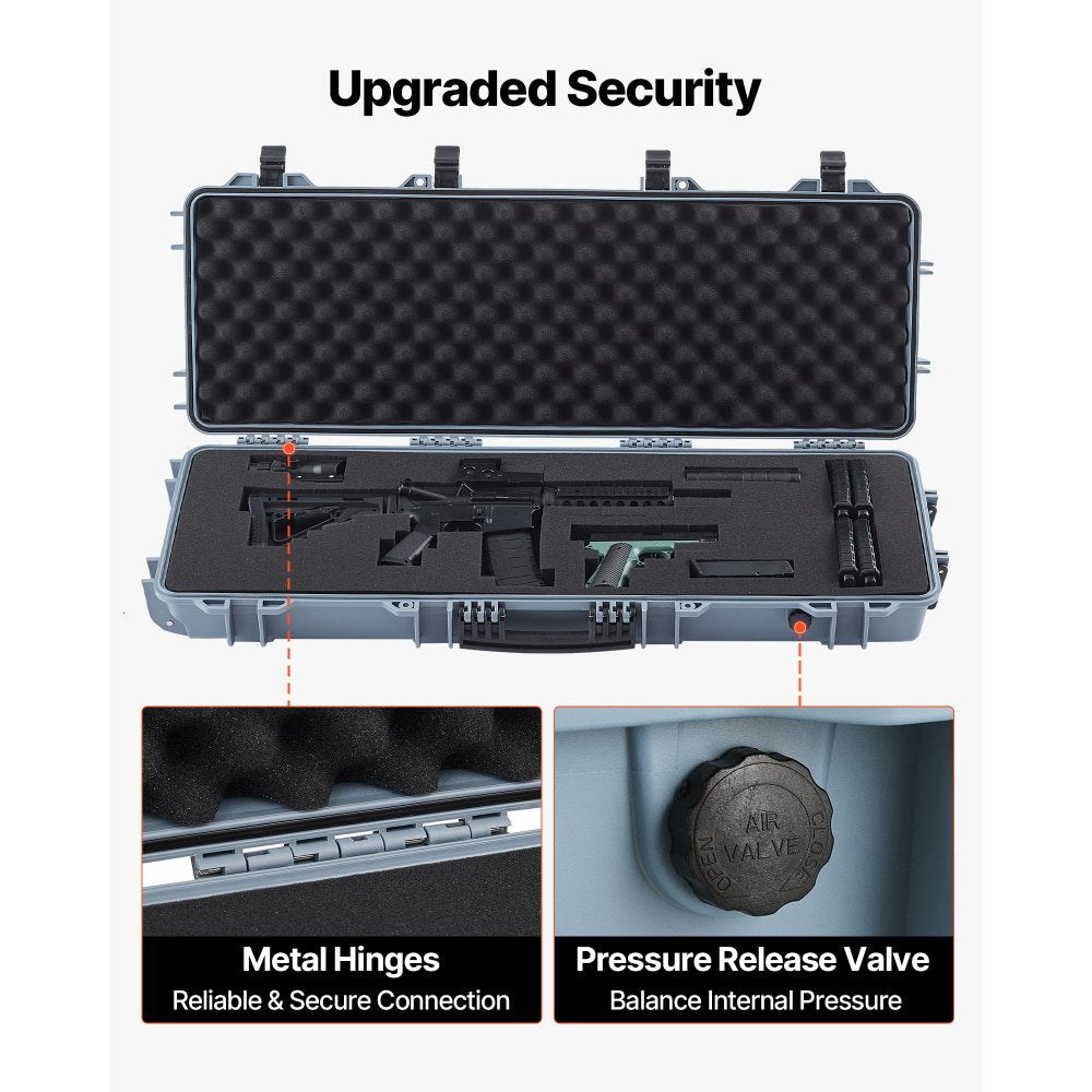 VEVOR Hard Rifle Case, Lockable Rifle Case with Pre-cut Foams, 40 in Gun Storage with Wheels, IP67 Waterproof & Dustproof Movable Large Pistol Storage for Rifles, Shotguns, Airsoft Guns, Grey
