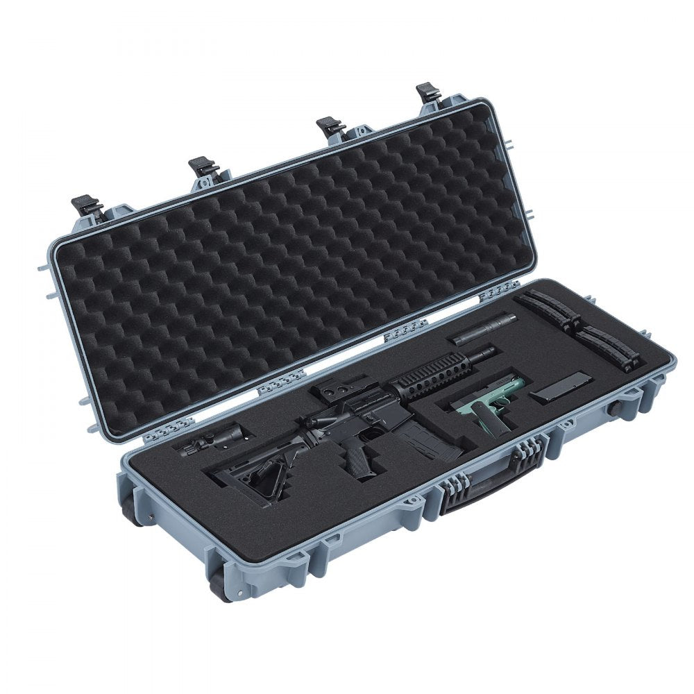 VEVOR Hard Rifle Case, Lockable Rifle Case with Pre-cut Foams, 40 in Gun Storage with Wheels, IP67 Waterproof & Dustproof Movable Large Pistol Storage for Rifles, Shotguns, Airsoft Guns, Grey
