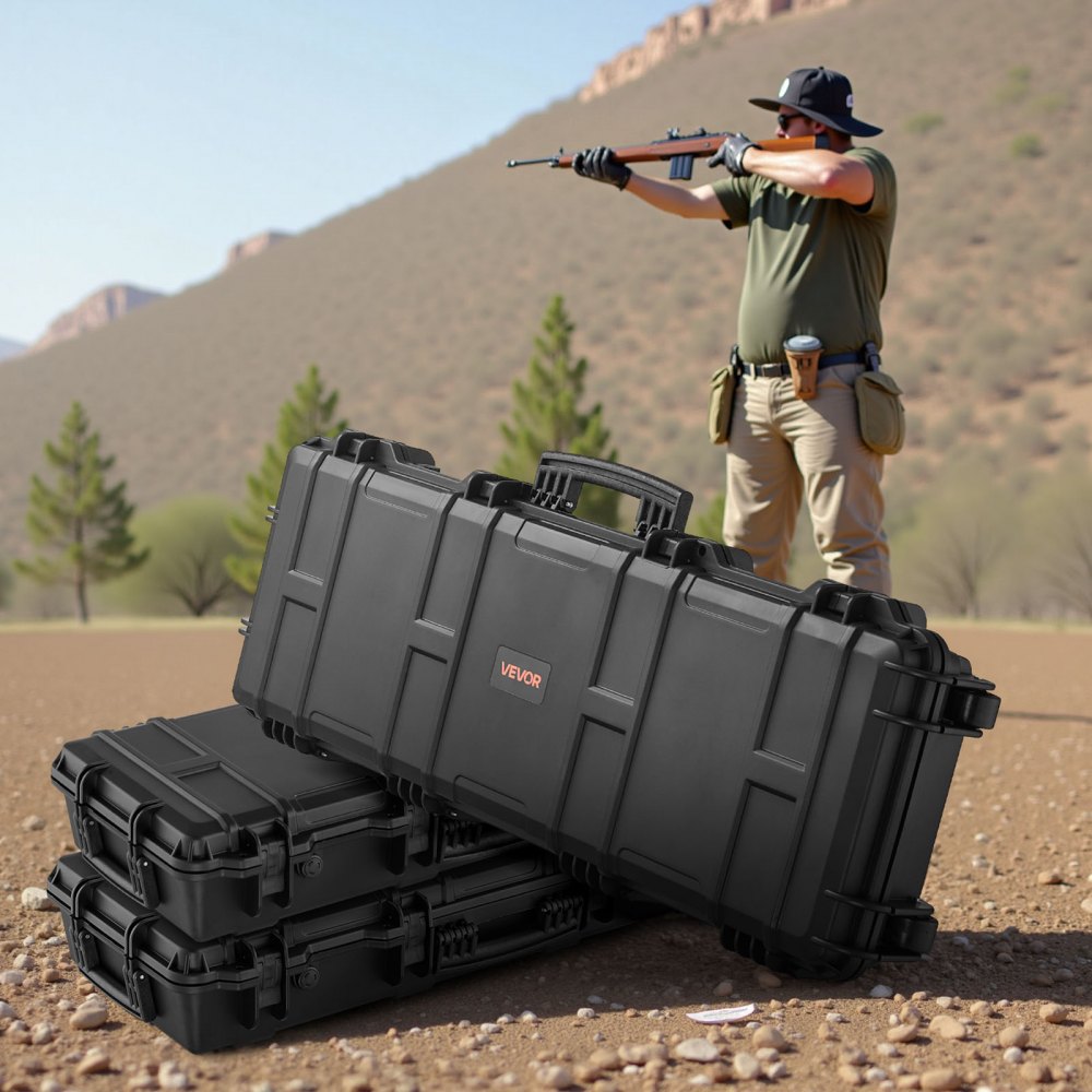 VEVOR Hard Rifle Case, Lockable Rifle Case with Pre-cut Foams, 40 in Gun Storage with Wheels, IP67 Waterproof & Dustproof Movable Large Pistol Storage for Rifles, Shotguns, Airsoft Guns, Black
