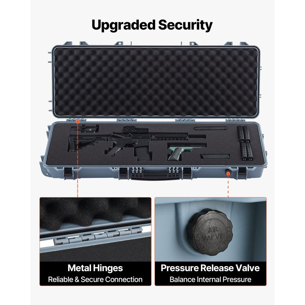 VEVOR Hard Rifle Case, Lockable Rifle Case with Pre-cut Foams, 42 in Movable Gun Storage with Wheels, IP67 Waterproof & Dustproof Pistol Storage for Rifle, Shotgun, Airsoft Gun, Grey