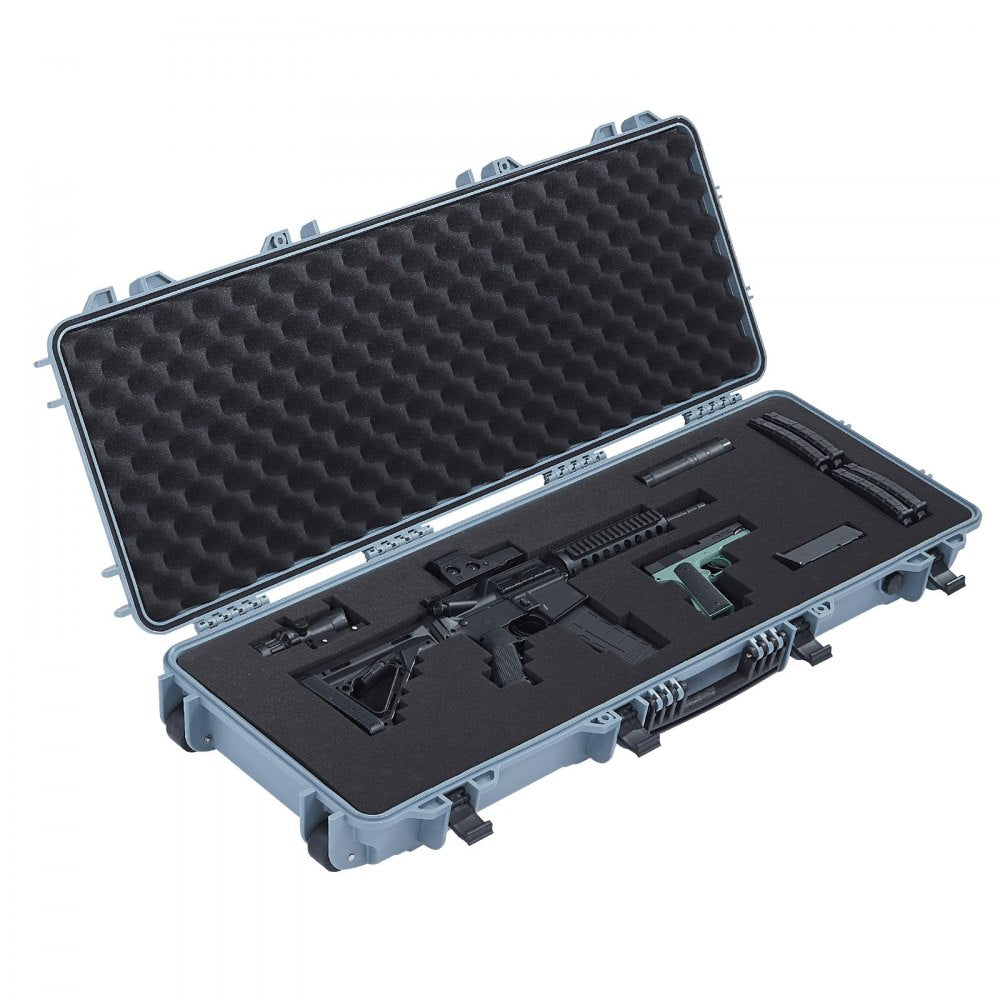 VEVOR Hard Rifle Case, Lockable Rifle Case with Pre-cut Foams, 42 in Movable Gun Storage with Wheels, IP67 Waterproof & Dustproof Pistol Storage for Rifle, Shotgun, Airsoft Gun, Grey