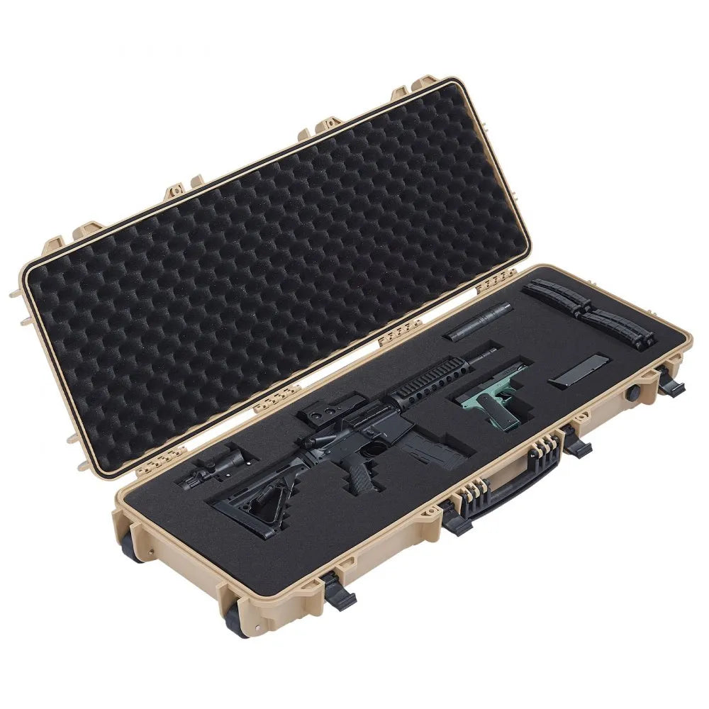 VEVOR Hard Rifle Case, Lockable Rifle Case with Pre-cut Foams, 42 in Movable Gun Storage with Wheels, IP67 Waterproof & Dustproof Pistol Storage for Rifle, Shotgun, Airsoft Gun, Khaki